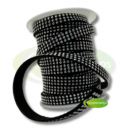 Galon gamuza 7 mm negro c/tachas x 10yd 