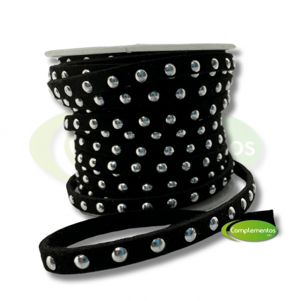 Galon gamuza 5mm c/tacha negro x 10 yd