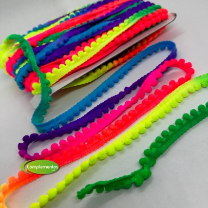Galon pompon multic. fluo 5mm x 20 yd