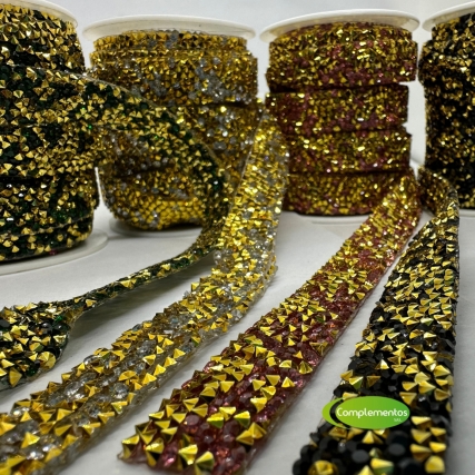 Galon stras hot trans.dorado 15mm x 5 yd