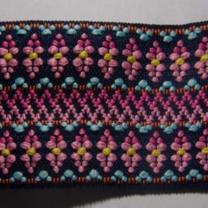 Galon bordado 32mm x 10 mt azul/rosa